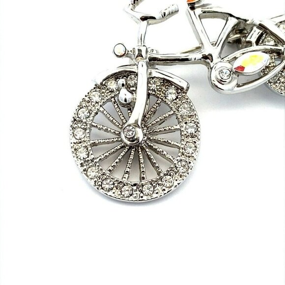Estate Costume Jewelry Silver Tone Rhinestone Bike Bicycle Moving Wheel Brooch 9 - Picture 7 of 11